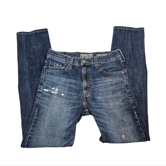 Signature Levi's Strauss Painted Dark Wash Denim Slim Straight Size 29x32 W41 - Picture 1 of 13
